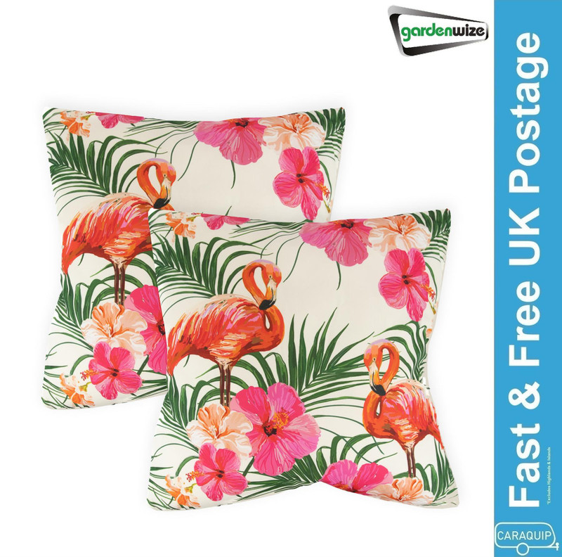 Outdoor Pair of Flamingo Palm Print Scatter Cushions