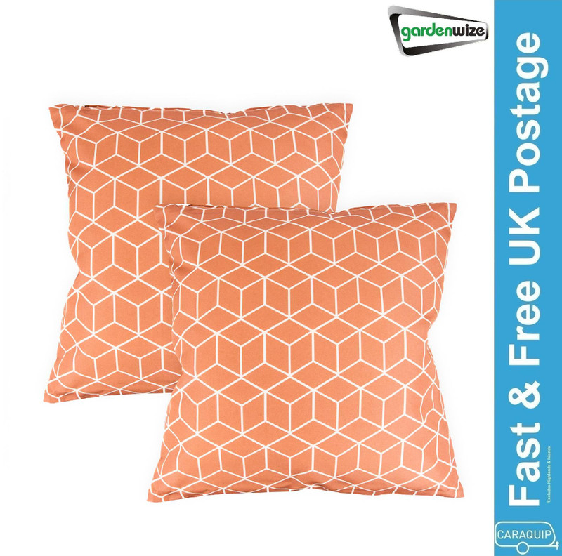 Gardenwize Orange Cube Design Pattern Pair Of Scatter Cushions