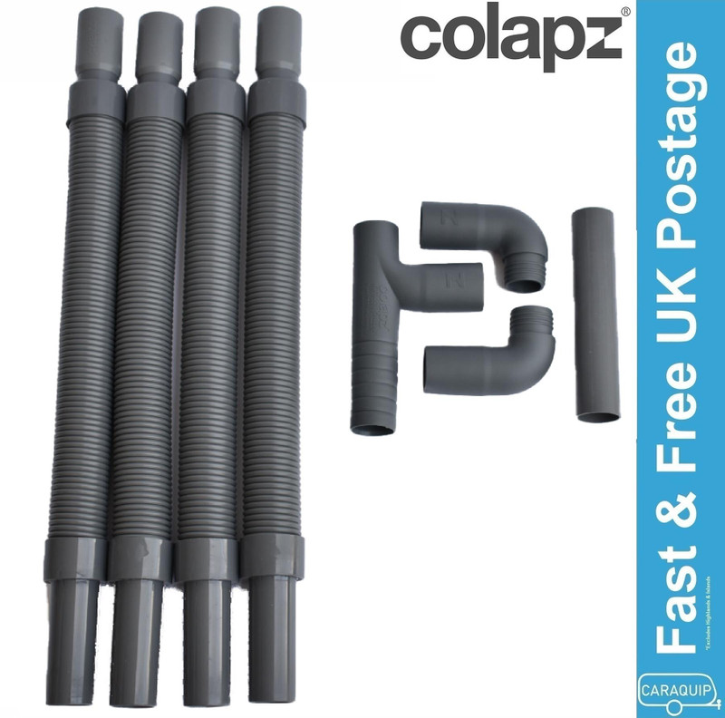 Colapz Flexi Extendable Waste Pipe 28mm Caravan Motorhome + Double Adaptor Kit