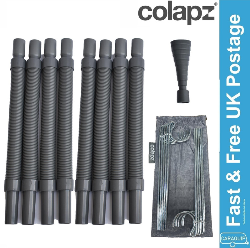 Colapz Flexi Extendable Waste Pipe 28mm Caravan Motorhome, Single Adaptor & Pegs