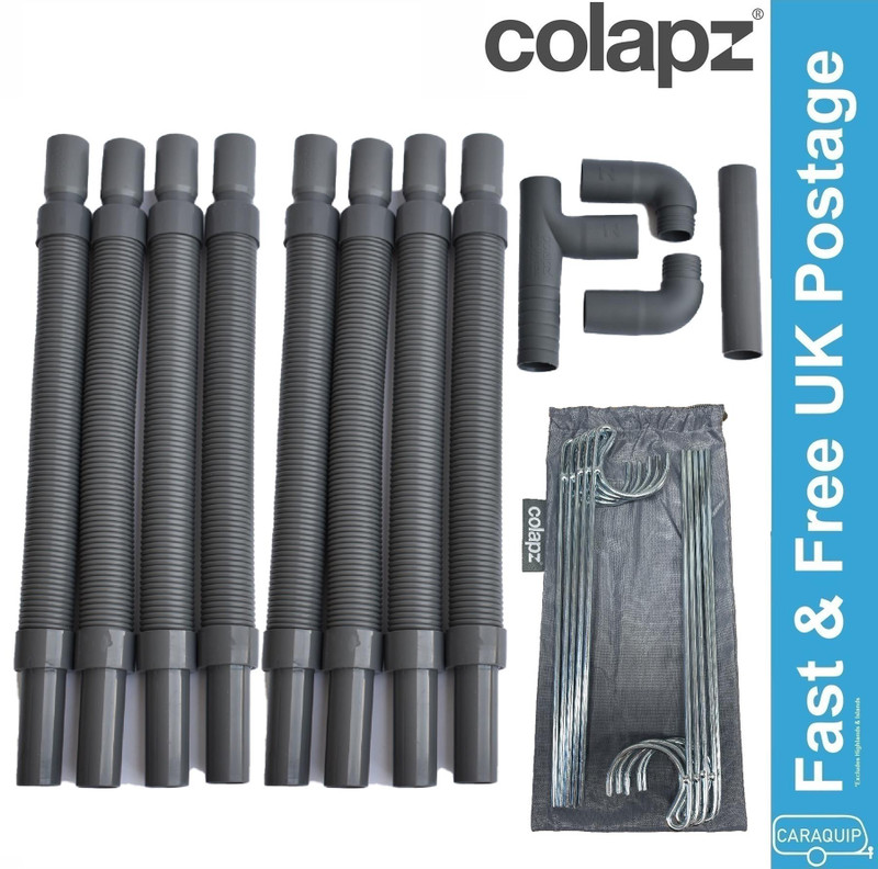 Colapz Flexi Extendable Waste Pipe 28mm Caravan Motorhome, Double Adaptor & Pegs