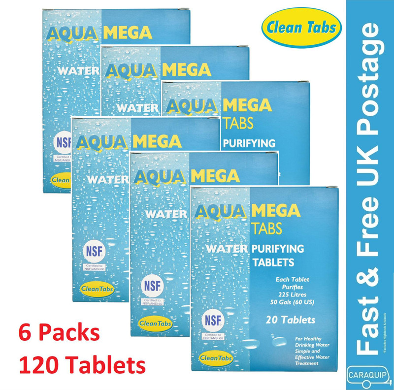 Aqua Clean Mega Tabs x 20 Drinking Water Purification Sterilising Tablets x 6