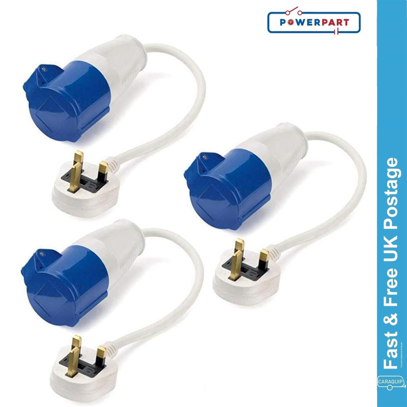 Main Hook Up UK Conversion Lead Plug Adaptor Camping Caravan Site Electric x 3