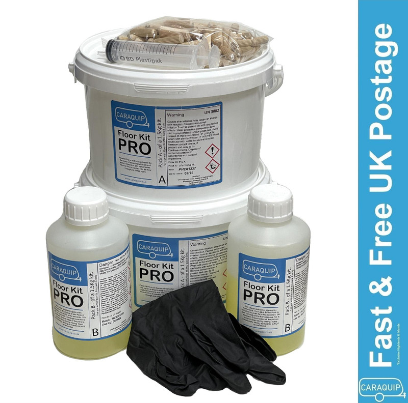 Caravan Floor Delamination Repair Kit Adhesive Damp Motorhome Static 3kg + Dowel