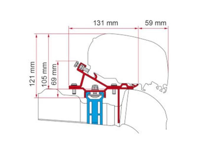 Fiamma F80/F65 Awning Adapter Kit VW Crafter 2017-> Roof Rail RHS - 98655Z036