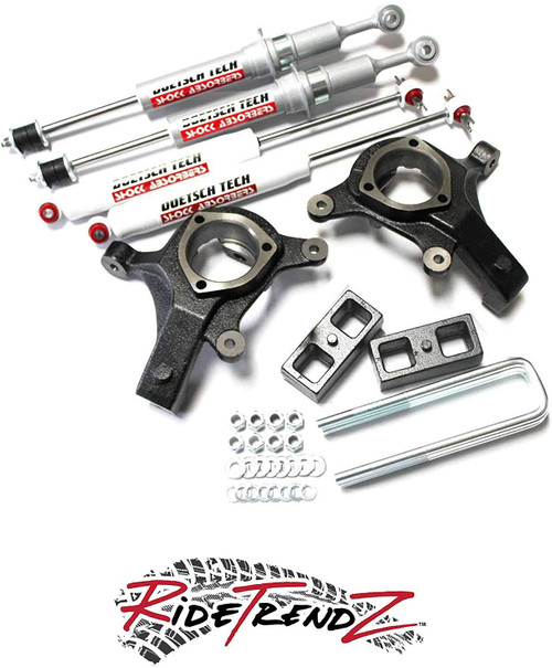 RTZ Chevrolet GMC Sierra Silverado 1500 07-16 Pickup Truck Lift Kit 5" Front Lift Doestch Tech Struts & Spindles + 3" Rear Lift Block Kit + Rear DT 9000's Nitrogen Gas Shocks 2WD RWD