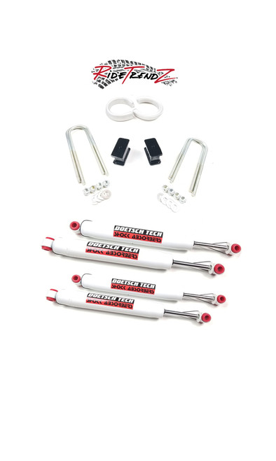 RTZ Chevrolet Chevy GMC C20 C30 63-91 Pickup Truck Full Lift Kit 3" Aluminum Coil Spring Spacers +  Rear Steel Tapered 2" Lift Block Kit + Set of Doestch Tech DT9000 Nitro Shocks Leveling 2wd