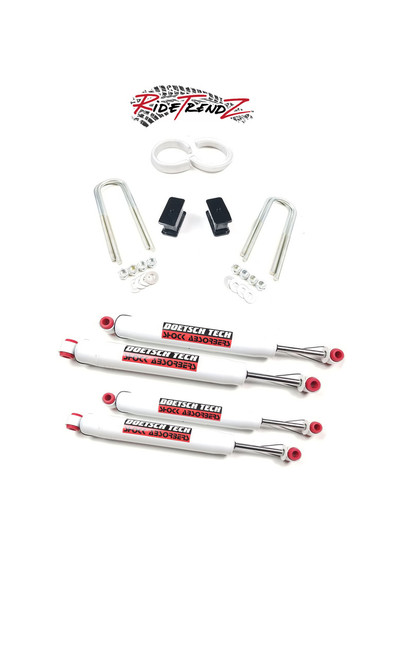 RTZ Chevrolet Chevy GMC C10 63-87 Pickup Truck Full Lift Kit 3" Aluminum Coil Spring Spacers +  Rear Steel Tapered 2" Lift Block Kit + Set of Doestch Tech DT9000 Nitro Shocks Leveling 2wd (WITH REAR LEAF SPRINGS)