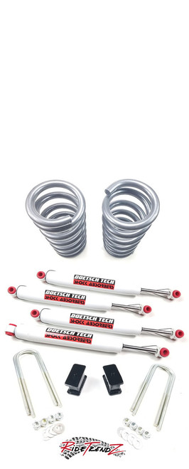 RTZ - Compatible with  Chevrolet Chevy GMC C20 C30 63-91 Pickup Truck Full Solid Series Lift Kit 3" Coil Springs +  2" Tapered Lift Block Kit + Set of DoestchTech Nitro Gas Charged Shocks 2wd
