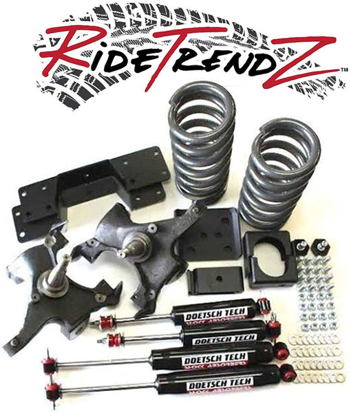 RTZ Chevrolet Silverado Sierra 1500 Pickup 88-98 Lowering Kit 4" Front Drop Spindles & Lowering Coil Springs + 6" Rear Flipkit Kit + Set of Doestch Tech Premium Nitro Shocks 2WD V6