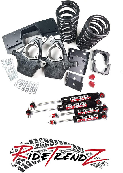 RTZ Chevrolet Silverado Sierra 1500 Pickup 99-06 Lowering Kit 4" Front Drop Spindles & Lowering Coil Springs + 6" Rear Flipkit Kit + Set of Doestch Tech Premium Nitro Shocks 2WD V6