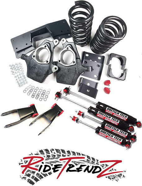 RTZ Chevrolet Silverado Sierra 1500 Pickup 99-06 Lowering Kit 5" Front Drop Spindles & Lowering Coil Springs + 7" Rear Flipkit Kit + Set of Doestch Tech Premium Nitro Shocks 2WD V6