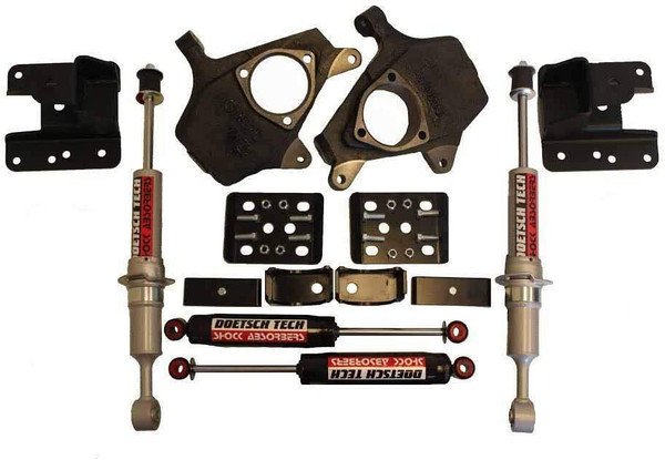 RTZ Chevrolet Silverado 1500 Pickup Lowering Kit Front 4" Drop Spindles & Strut Combo + Adjustable 6" Rear Flipkit Kit + Doestch Tech Premium Nitrogen Gas Shocks 2WD V6 Motor