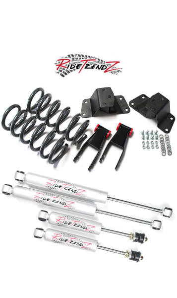 RTZ Ford F150 Pickup Lowering Kit 3" Front Drop Coil Springs + 3" Rear Hanger & Shackle Kit + RTZ Primo Nitrogen Gas Shocks V8 Motor 2WD RWD