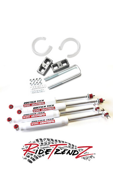 RTZ - Compatible with Ford F100 F200 Pickup 65-79 Lift Kit Front 3" Aluminum Coil Spring Spacers + Rear Steel Tapered 2" Lift Block Kit + Set of Doestch Tech DT9000 Nitro Shocks Leveling 4WD 4X4