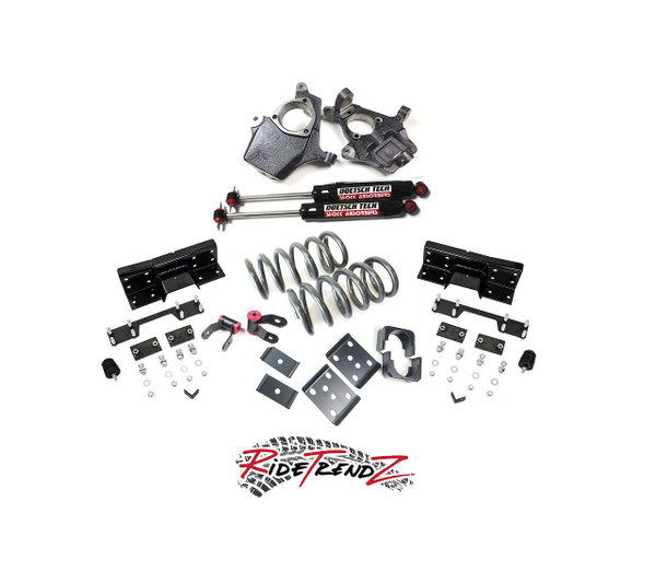 RTZ - Compatible with Chevrolet GMC Silverado Sierra 16-18 1500 Pickup Lowering Kit 4" Drop Coil Springs & Drop Spindles + 6" Rear Flipkit Kit + Rear DT Premium Nitrogen Gas Shocks 2WD/4WD V6