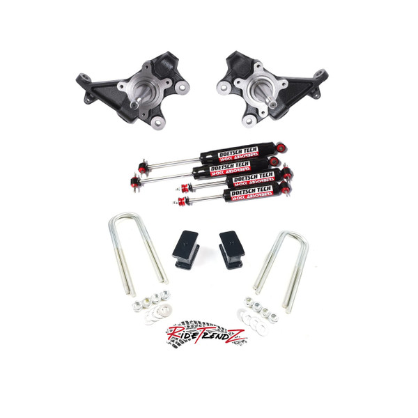 RTZ - Compatible with Toyota Mini Truck Pickup 84-95 Lowering Kit 2" Lowering Spindles + Rear 4" Steel Lift Block Kit + Set of Nitro-Slammer Shocks(Fits Torsion Suspension) 2wd