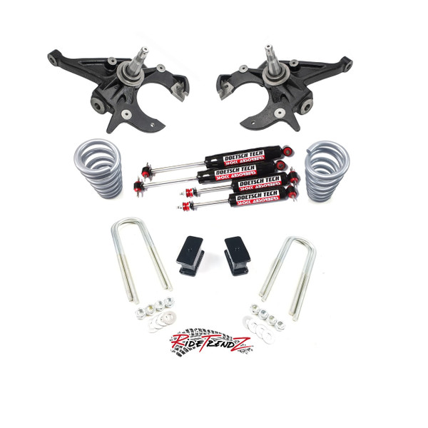 RTZ - Compatible with Chevrolet GMC S10 S15  Mini Truck Pickup 82-04 Complete Lowering Kit 2" Lowering Spindles + 1" Lowering Coil Springs + Rear 4" Steel Lift Block Kit + Set of  Nitro-Slammer Shocks 2wd V6