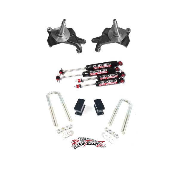 RTZ - Compatible with Nissan Mini Truck Pickup 83-97 Lowering Kit 2" Lowering Spindles + Rear 3" Steel Lift Block Kit + Set of Nitro-Slammer Shocks(Fits Torsion Suspension) 2wd