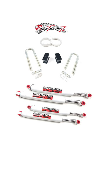 RTZ Chevrolet Chevy GMC C20 C30 63-91 Pickup Truck Full Lift Kit 3" Aluminum Coil Spring Spacers +  Rear Steel Tapered 2" Lift Block Kit + Set of Doestch Tech DT9000 Nitro Shocks Leveling 2wd