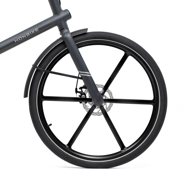 Uni4 Black Electric Bike Front Wheel View