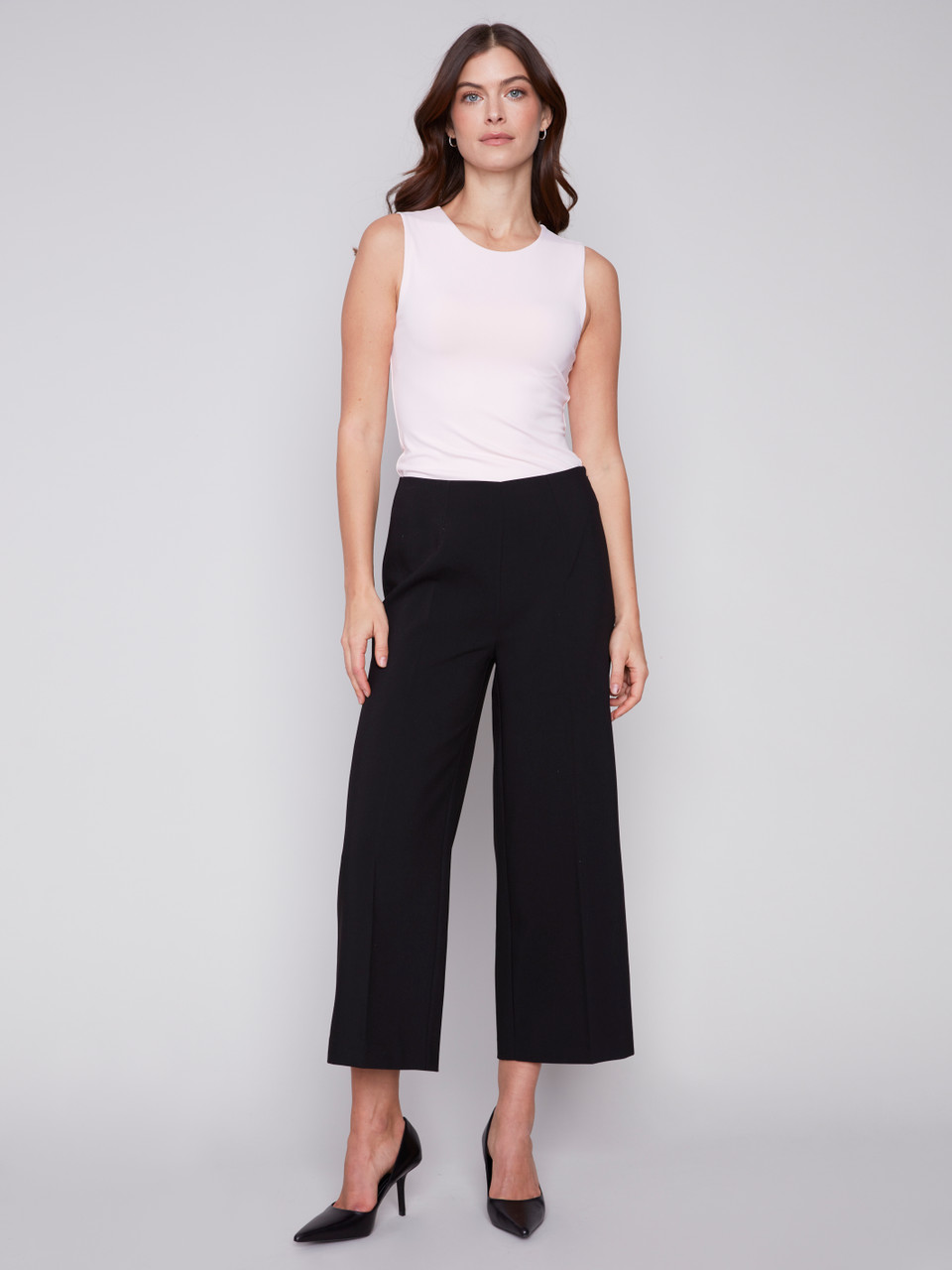 Charlie B Black Wide Leg Side Zipper Pants