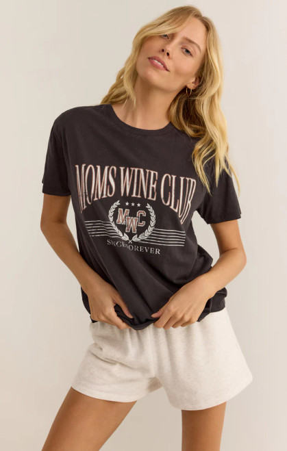 Z Supply Graphite Boyfriend Moms Wine Club Tee