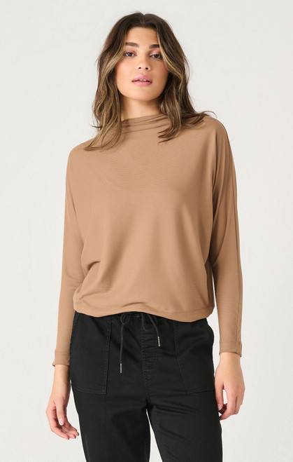 Dex Camel Mock Neck Ribbed Top