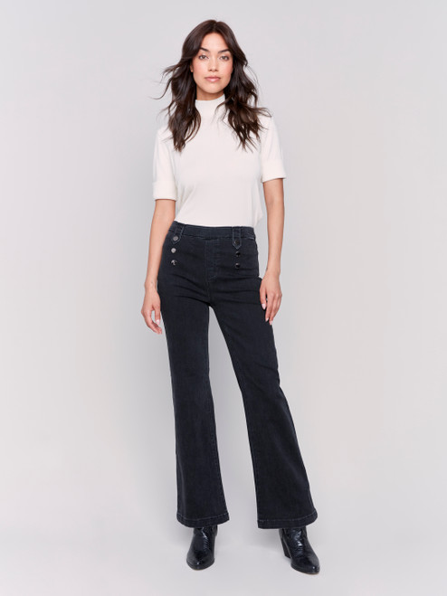 Charlie B Charcoal Pull On Flare Leg Pant