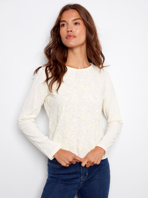 Charlie B Ecru L/S Crew Neck Tee