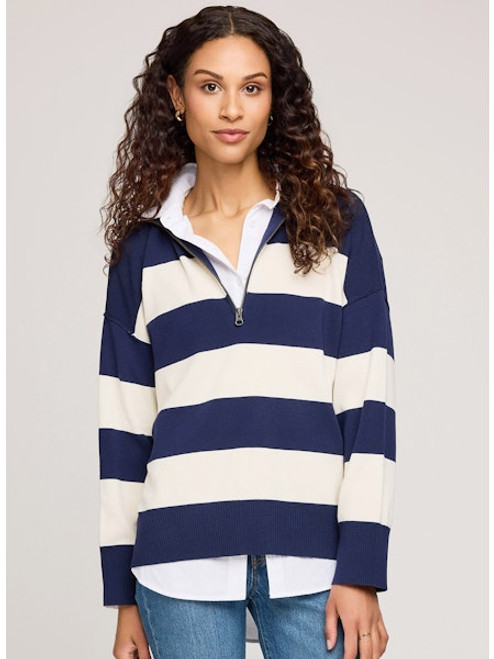 Gentle Fawn Navy Stripe Idris Half Zip