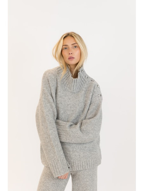 Lyla & Luxe Heath Grey Gant Mockneck W/Buttons