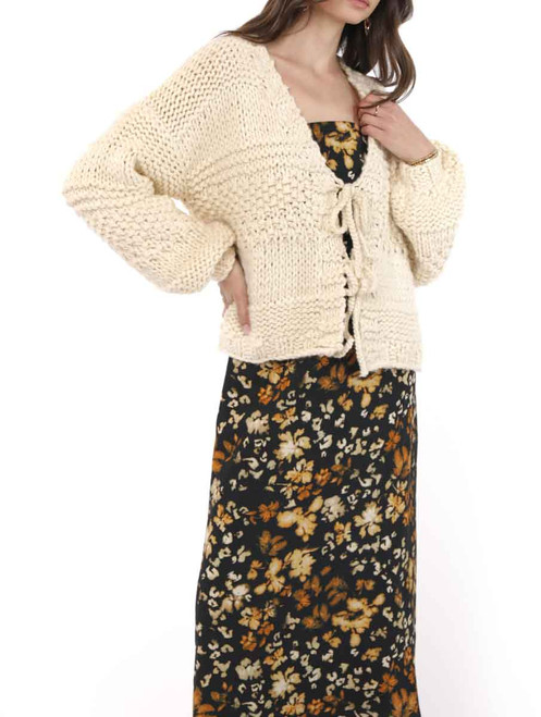 Sadie & Sage Ivory Iggy Chunky Tie Front Cardigan