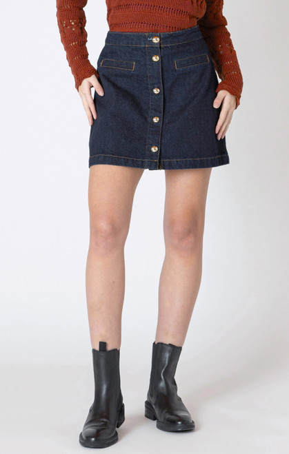 Dex Dark Indigo Button Front Denim Skirt