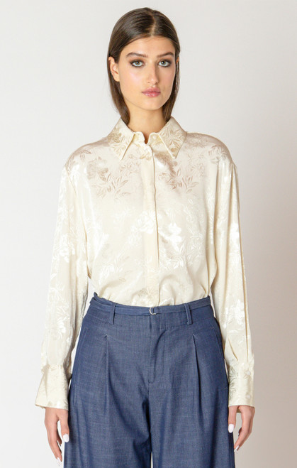 Black Tape Ecru Floral Jacquard Blouse