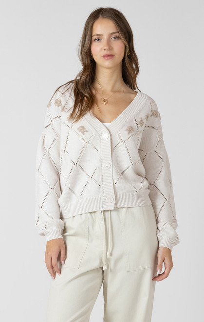 Dex Natural Florals Embroidered Pointelle Cardi