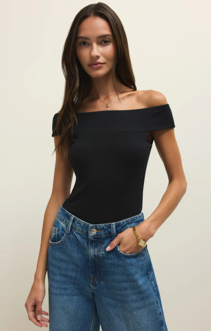 Z Supply Black Second Skin Off Shoulder Top