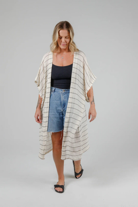Tofino Towel Ecru/Black Stripe Rosa Short Coverup