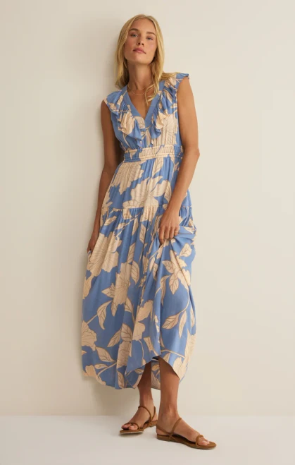 Z Supply Lake Blue Malene Bloom Floral Maxi Dress