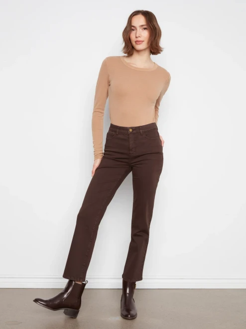Charlie B Coffee Straight Leg Twill Pant 2
