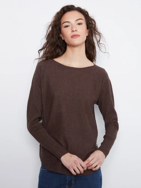 Charlie B Heath Coffee Sweater w/buttons