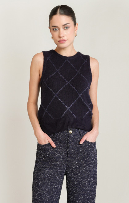 Black Tape Navy Blue Sequin Sweater Vest