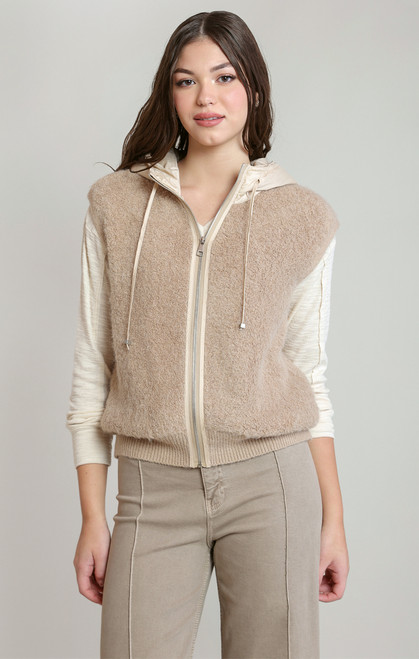 Dex Beige Hooded Boucle Vest