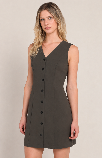Dex Dark Olive Button Mini Dress