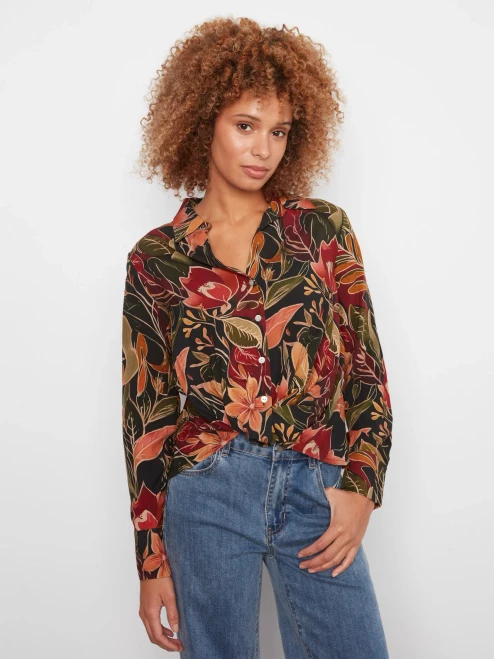 Charlie B Raven Printed Top w/Twist Front
