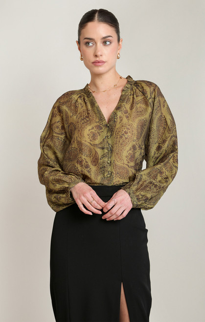 Black Tape Paisley Olive Top