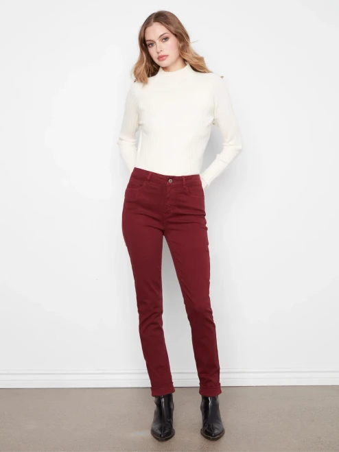 Charlie B Merlot Cuffed Hem Twill Pants
