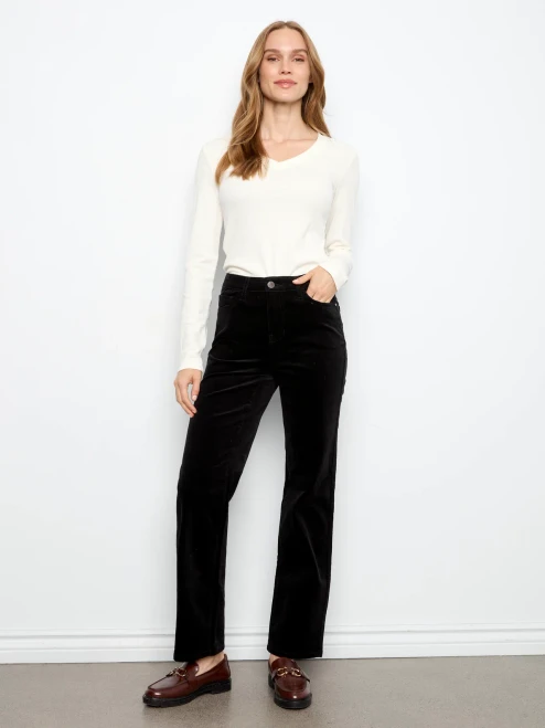 Charlie B Black Straight Leg Corduroy Pants