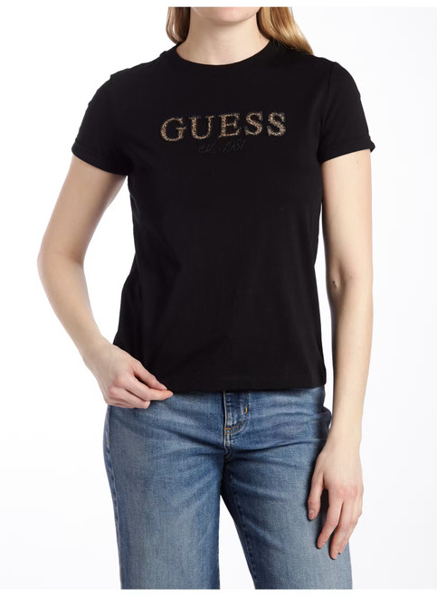 Guess Black Leopard Lurex Logo Tee