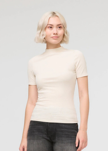 Duer Ecru Ribbed Pima Mock Neck Top - The Funk Trunk Clothing